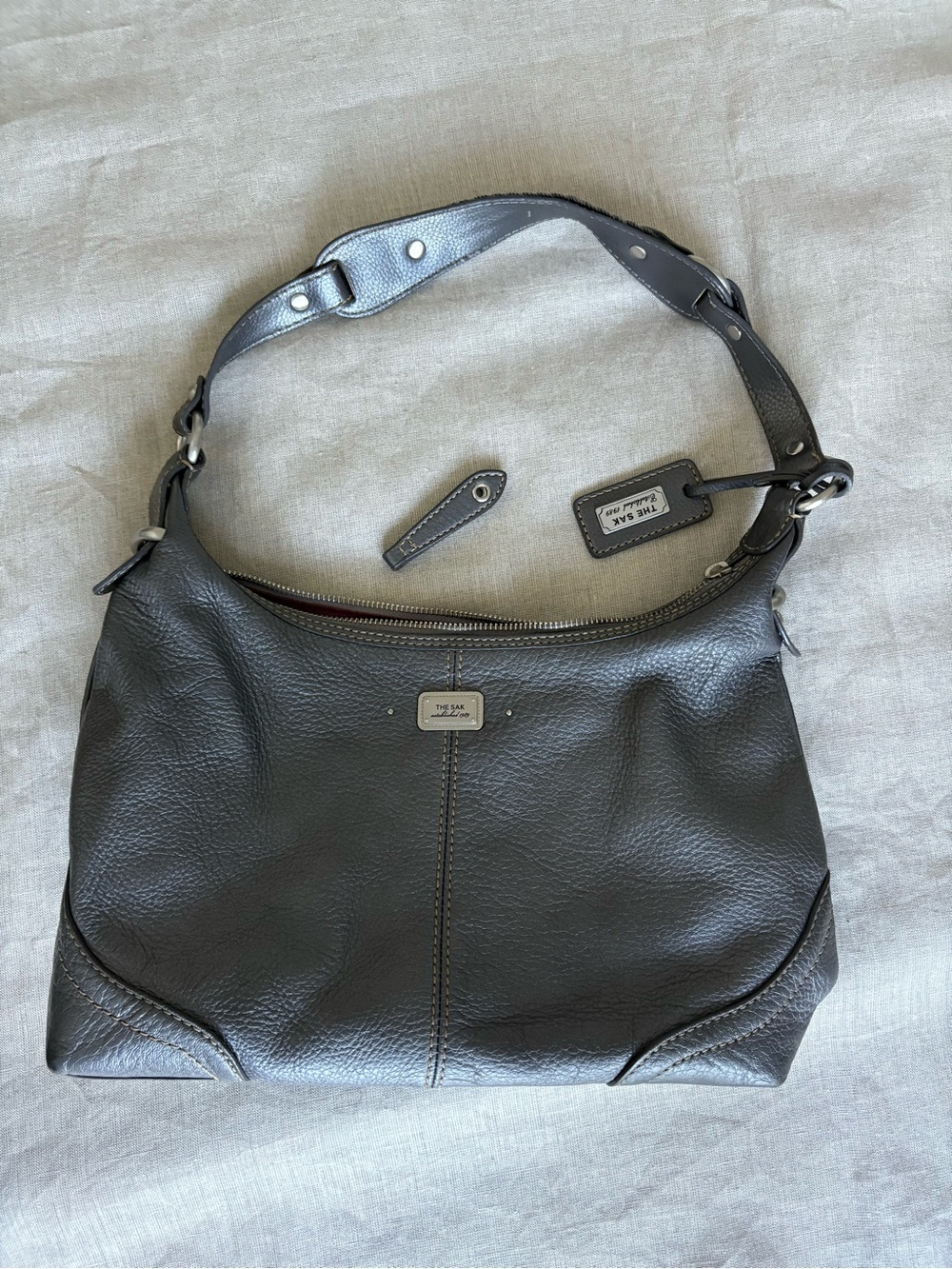 The Sak Gray Leather Shoulder Bag